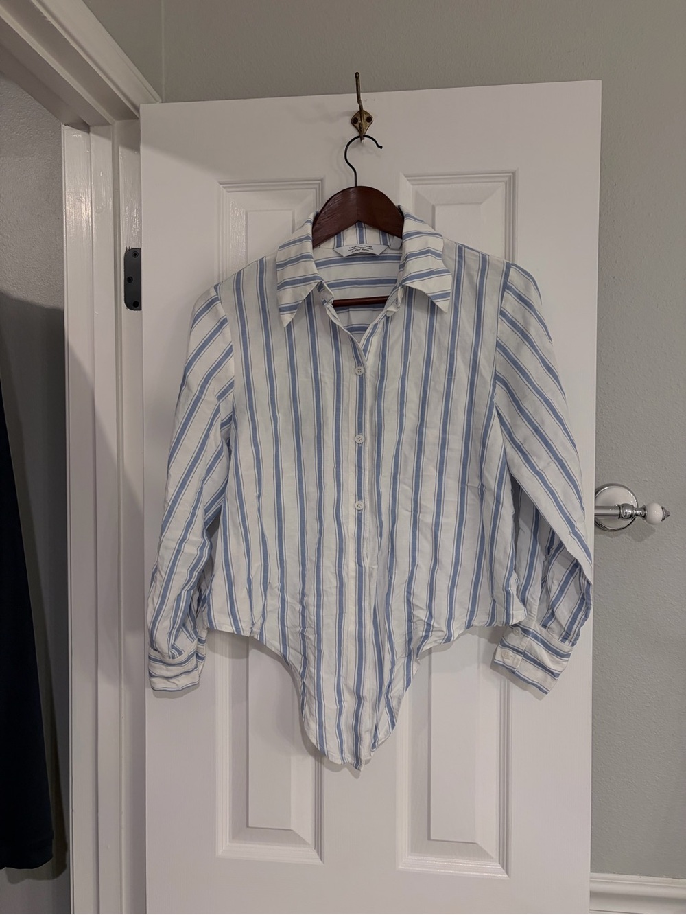 & Other Stories Stripe Button Shirt Tie Front Blue White Size 6